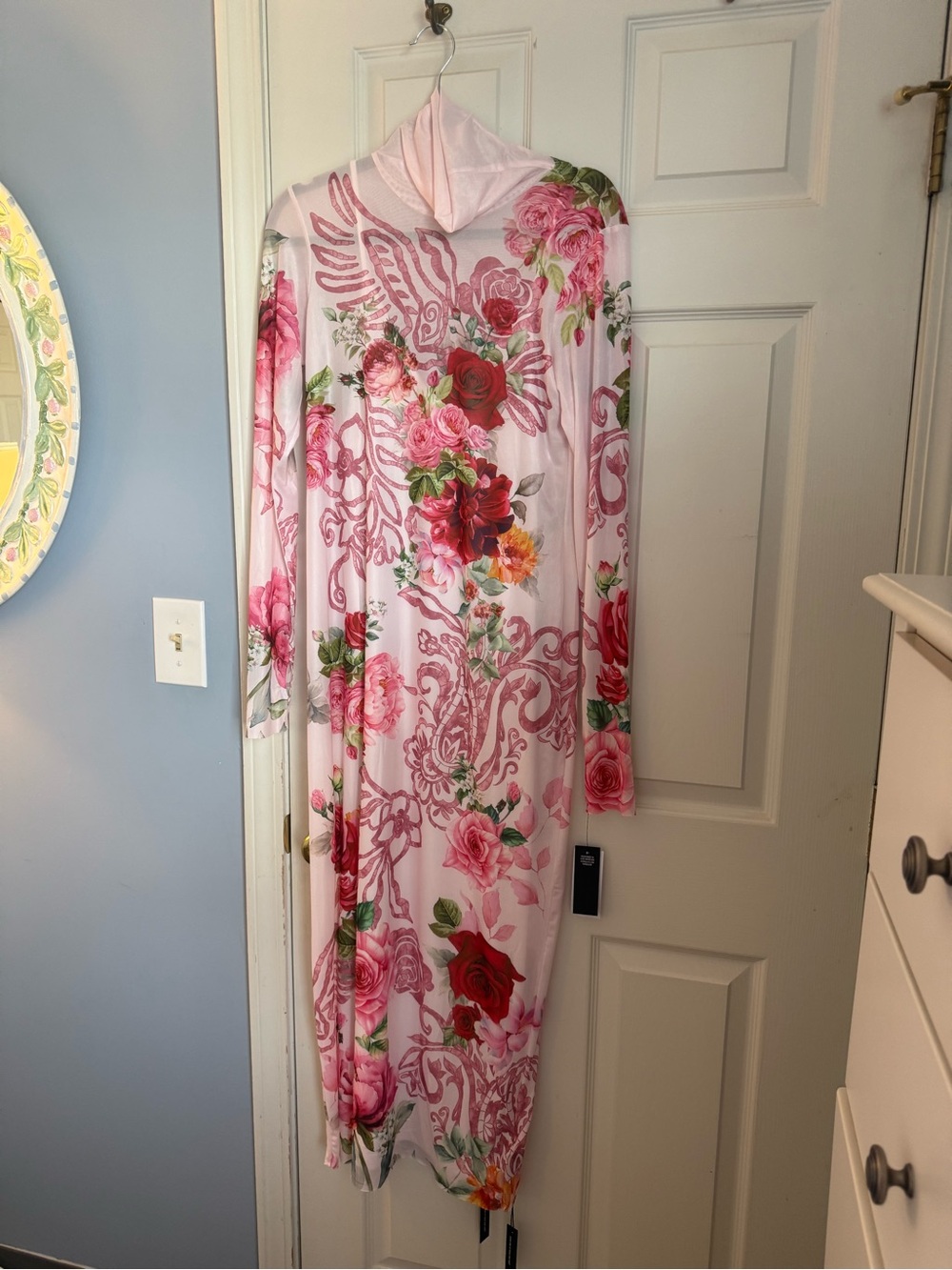 NWT AFRM Shailene Wing Rose Long Sleeve Mesh Midi Dress, size XL.